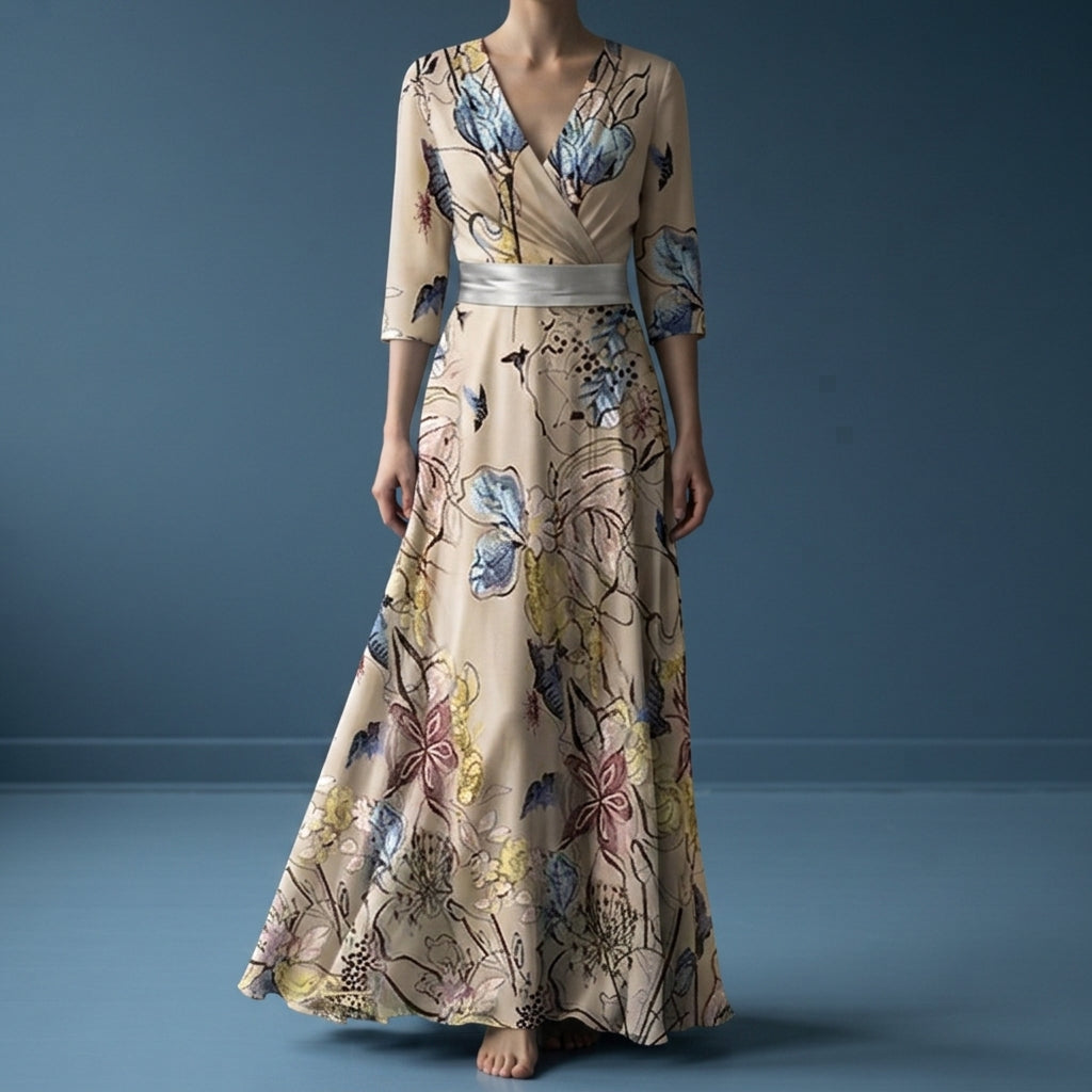 Champagne Beige / Blue Floral
