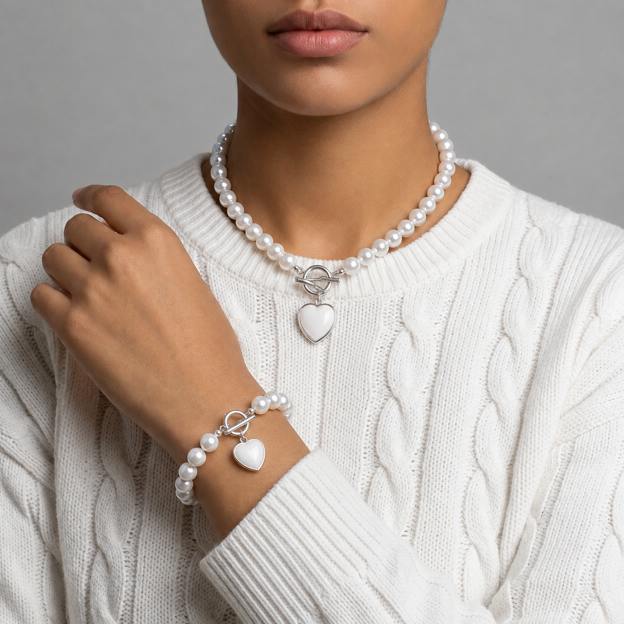 Mojacar Pearl Heart Jewelry Set