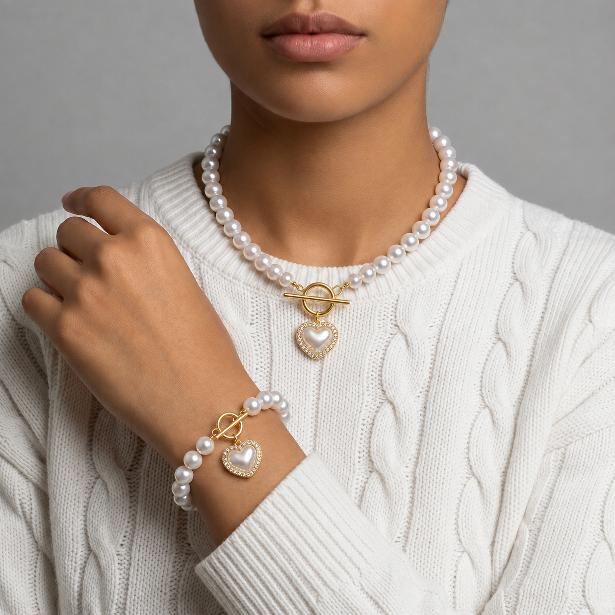 Mojacar Pearl Heart Jewelry Set