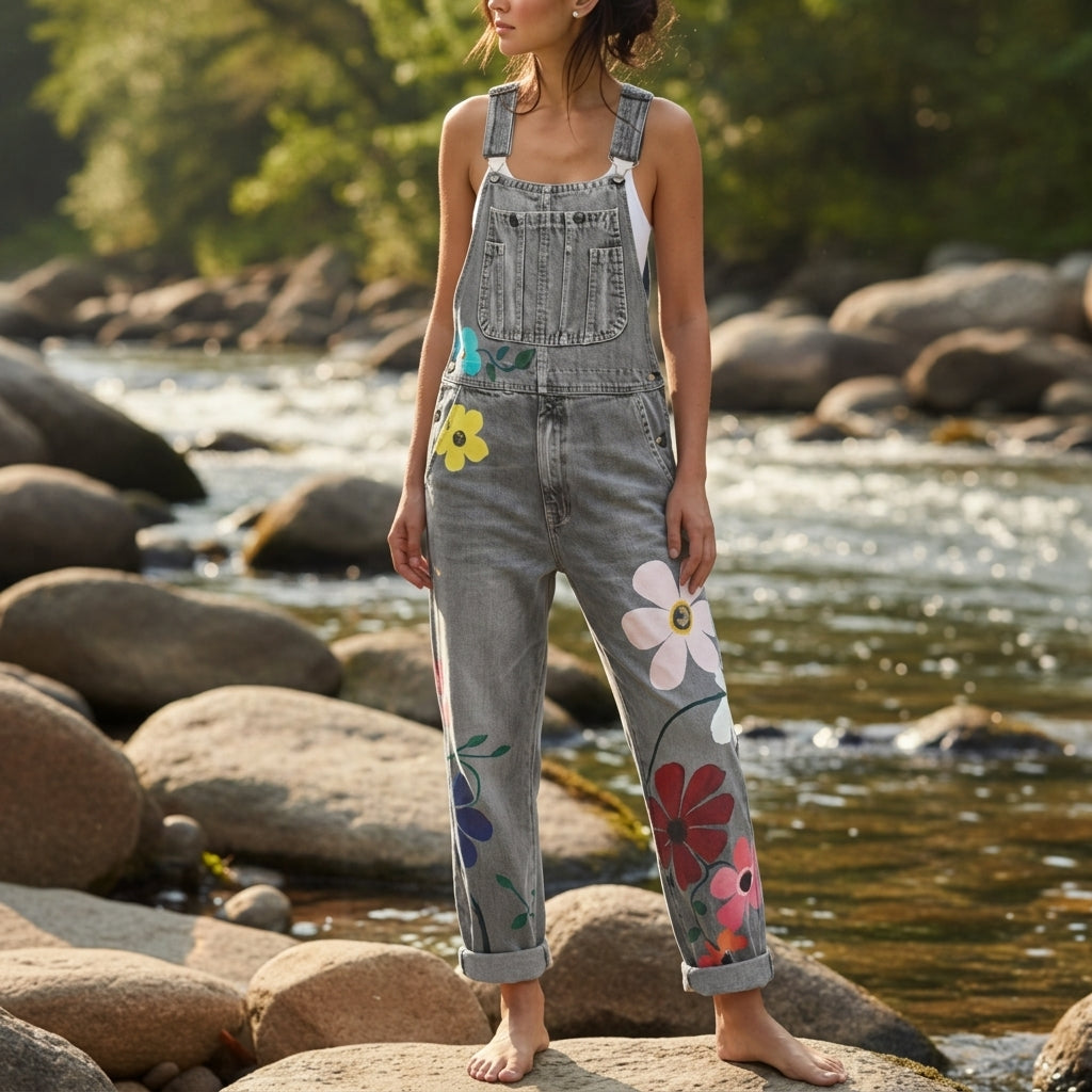 Gijon Floral Denim Overalls